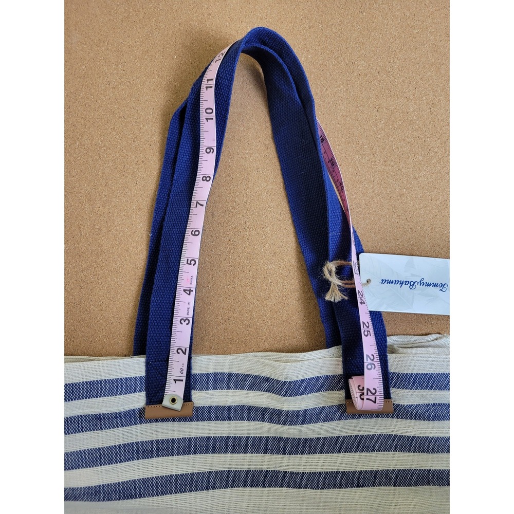 NWT Tommy Bahama Ctoon & Jute Reusable Tote Woven Bag with tan and blue strips - Picture 4 of 6